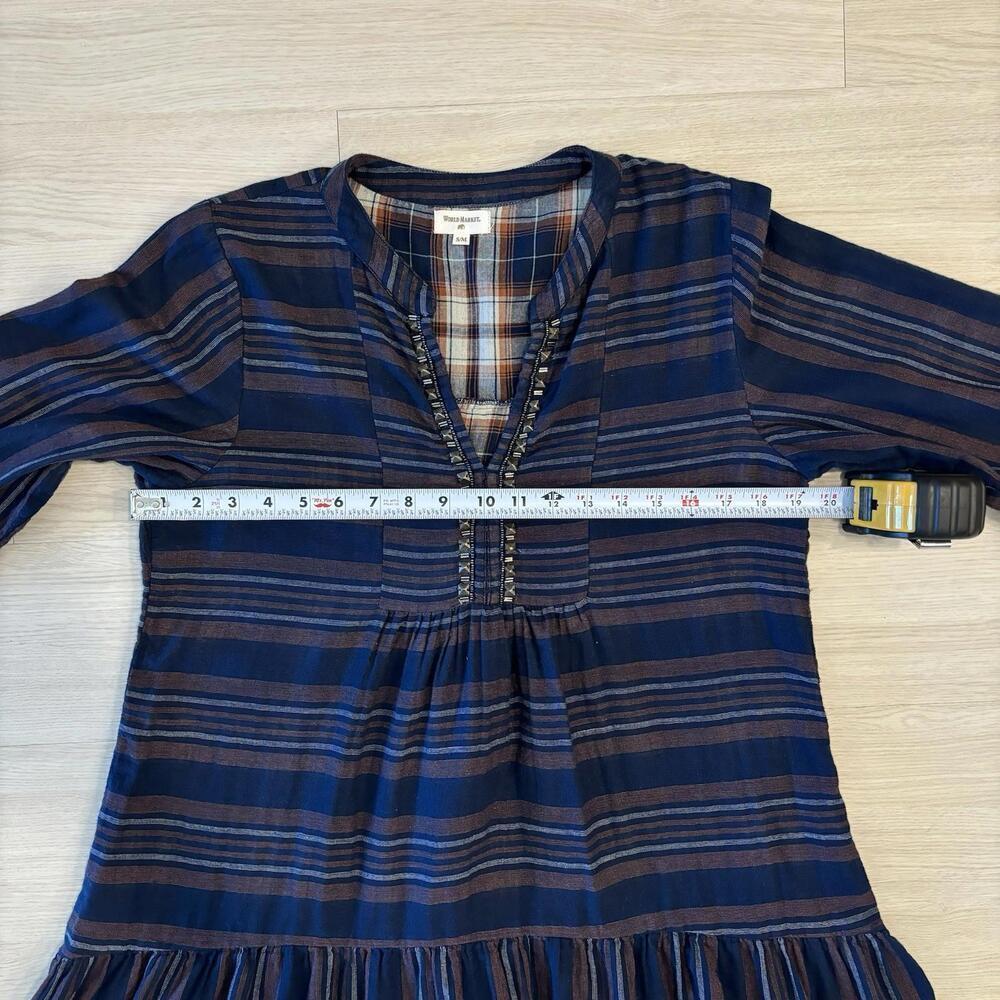 Women’s World Market Striped Plaid Dress Size S/M - Boho Bohemian 100% Cotton - Picture 6 of 7
